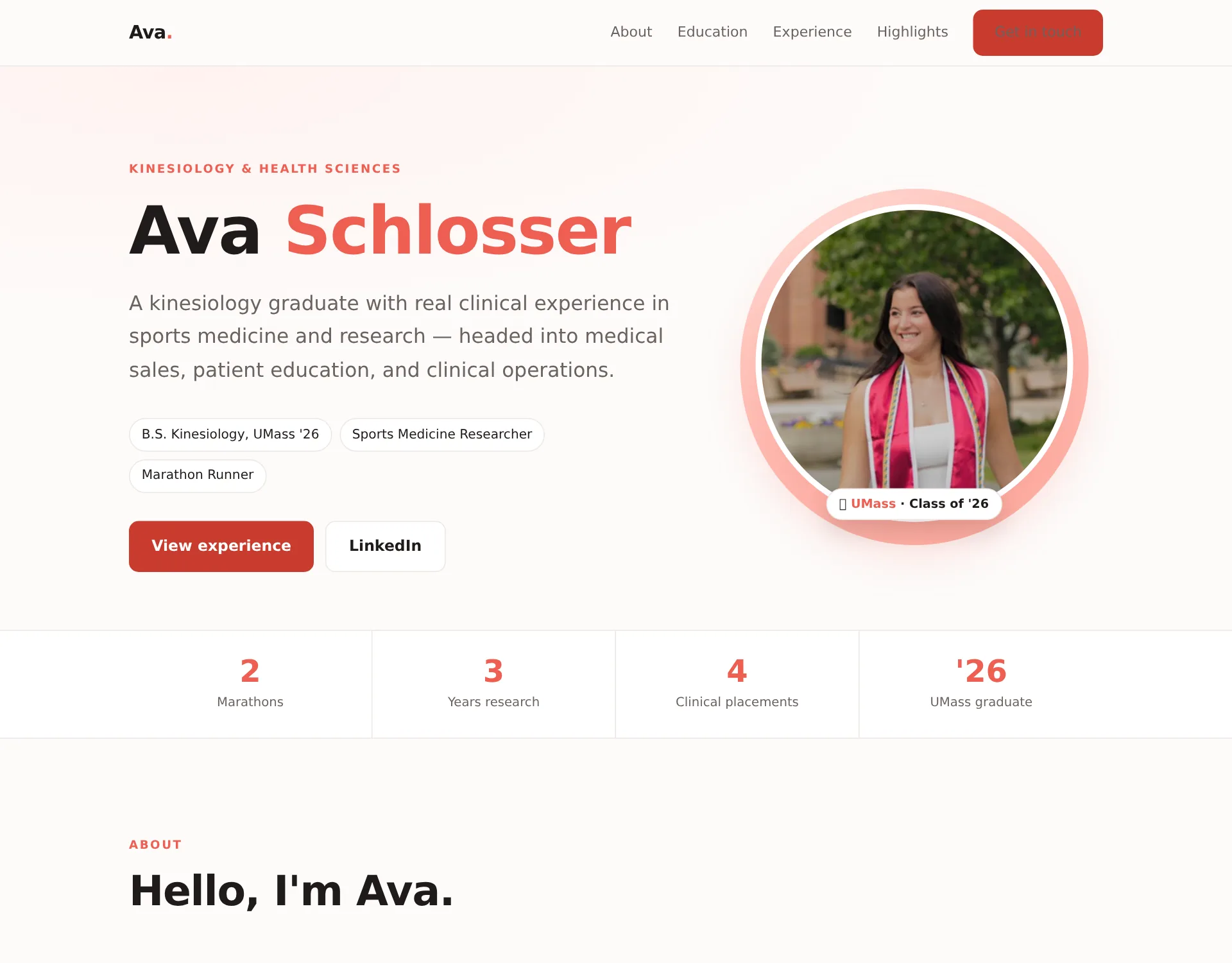 Ava Schlosser's Bravo site — kinesiology & health sciences