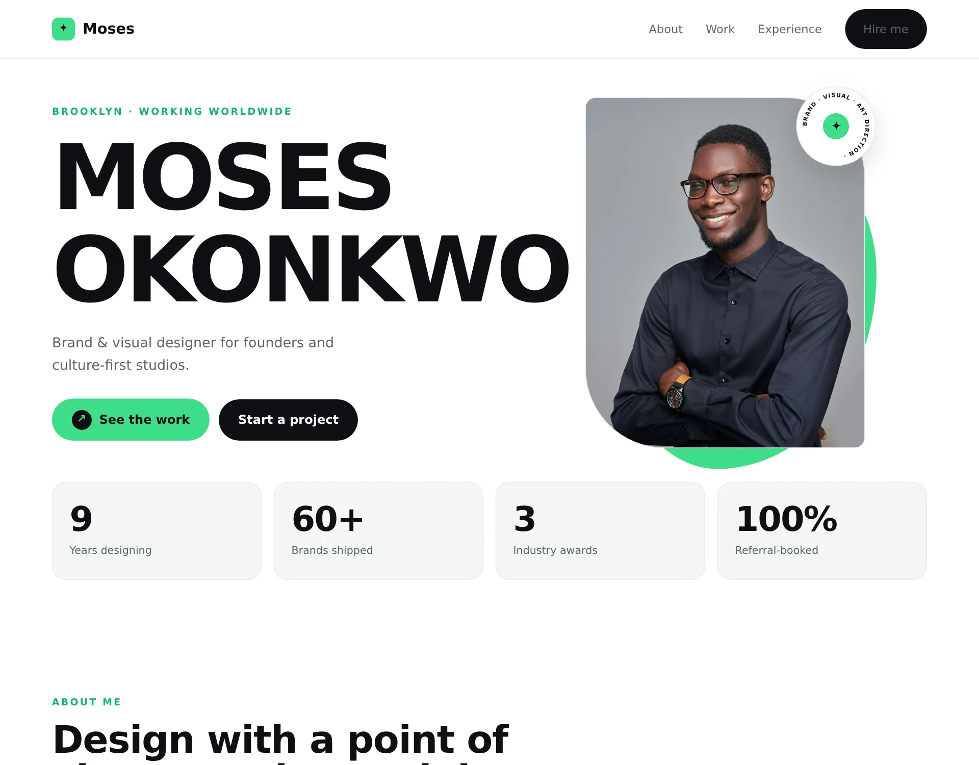 Moses Okonkwo's Bravo site — brand & visual designer